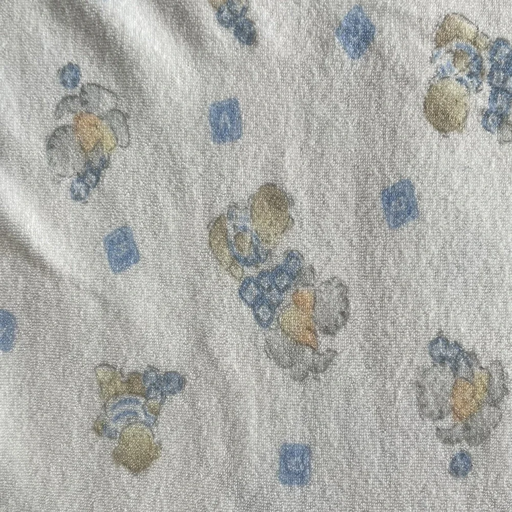 Vintage Rare Unisex Carters Cotton Hood Teddy Bear Kitten ABC Blanket Blue White
